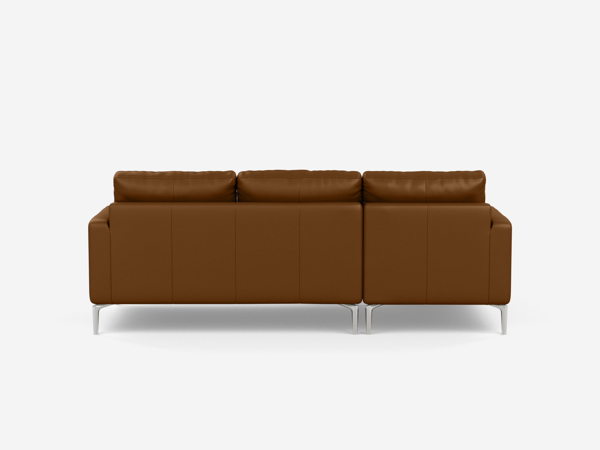 Back view of the Eve mid century sectional in brown leather with left chaise